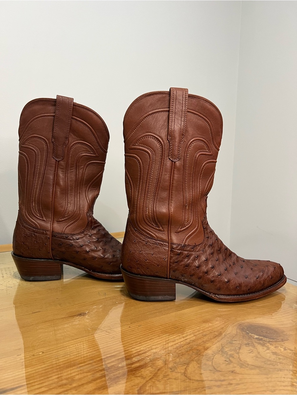 Tecovas the Jessie bourbon  Brown Ostrich Leather Heeled Cowboy Boots - Picture 4 of 7